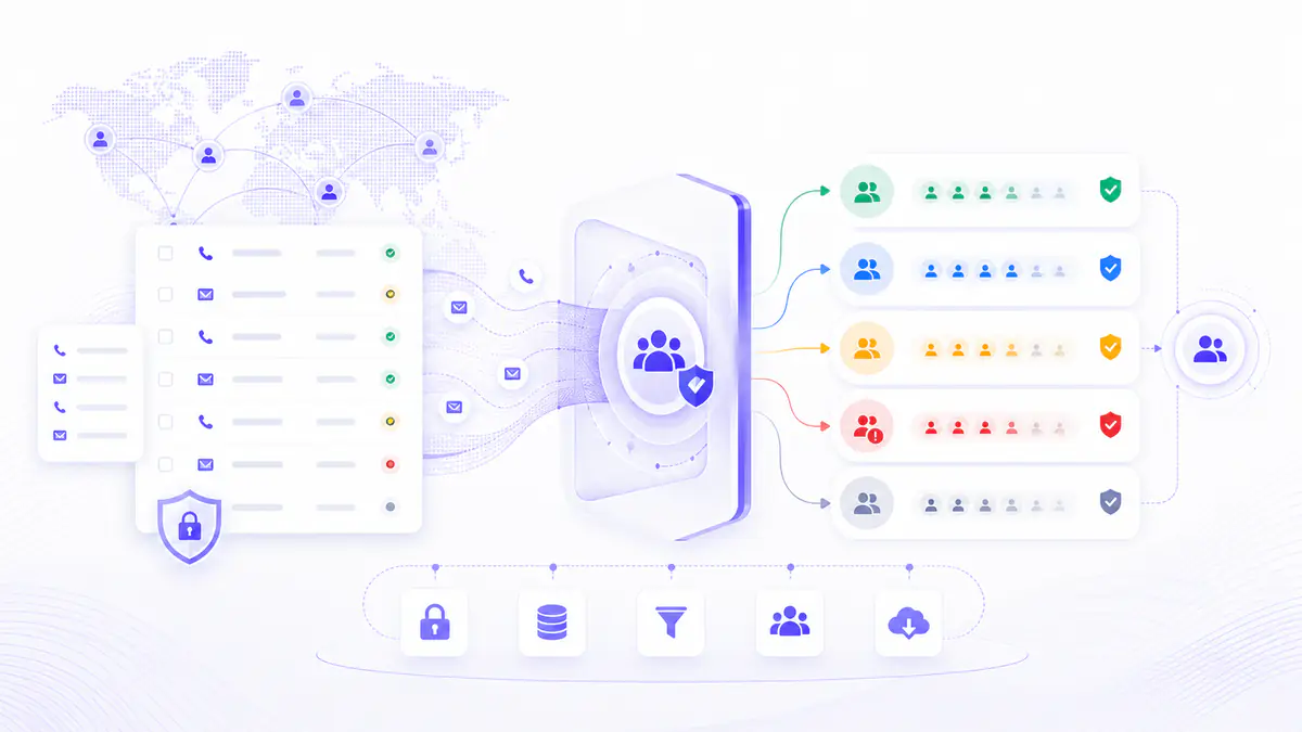 Crypto exchange signal checking workflow for phone and email contact lists