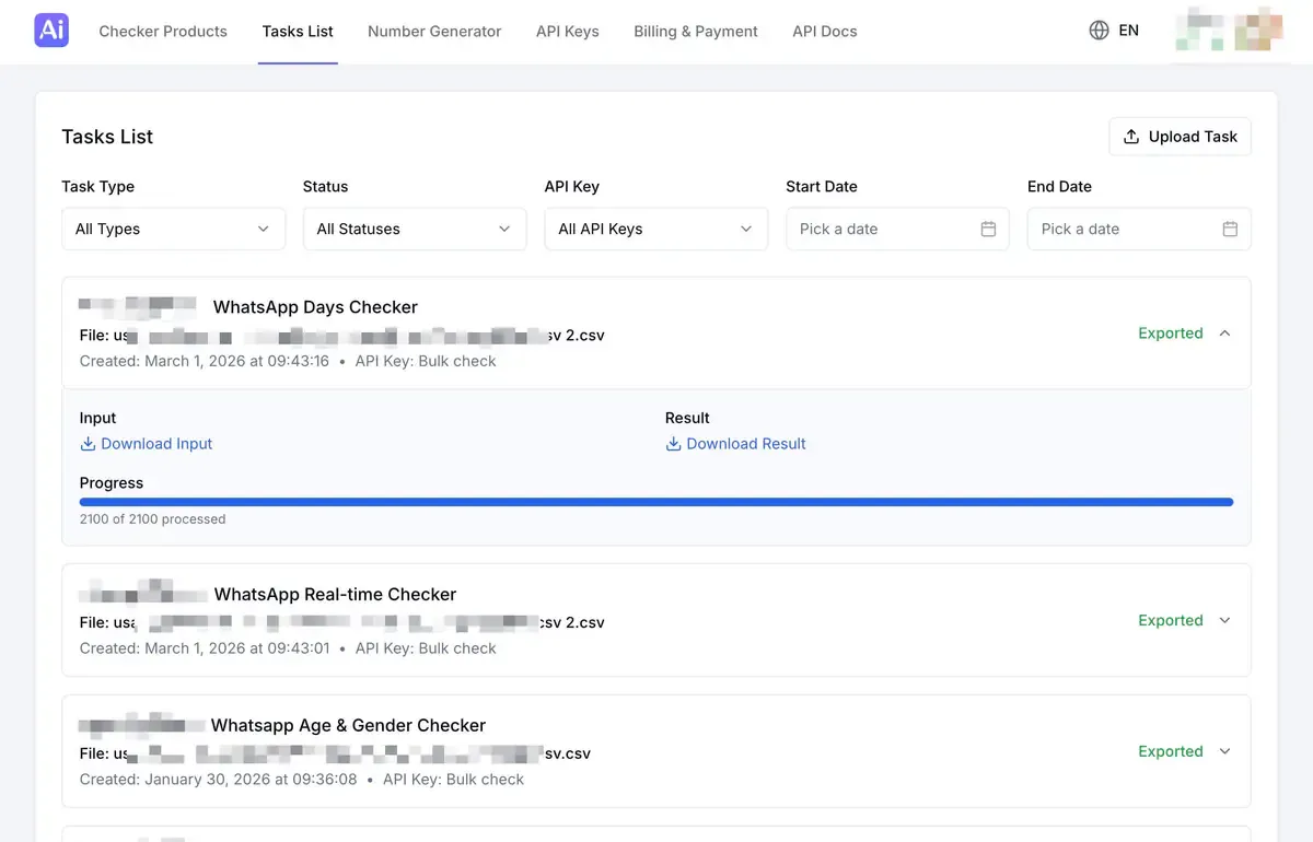 Task list preview: